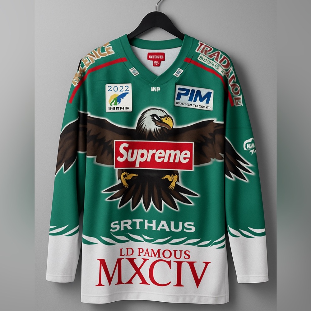 Supreme Eagle Moto Jersey Green and White